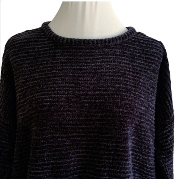 Poof Apparel Cropped Sweater Charcoal Gray Chenille Drop Shoulder Top Large NEW - Picture 3 of 12
